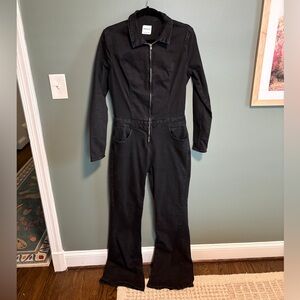 Bershka Black Long-Sleeve Zip-Front Jumpsuit